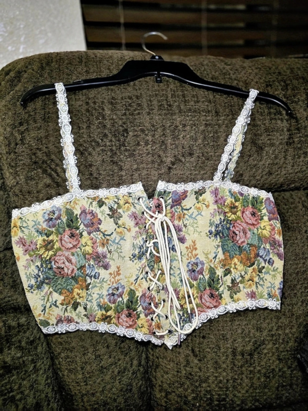 Cider Floral Lace-Up Bustier Crop Top